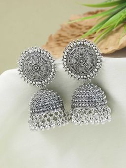 I Jewels - Oxidised Ethnic Jhumka Earrings for Women