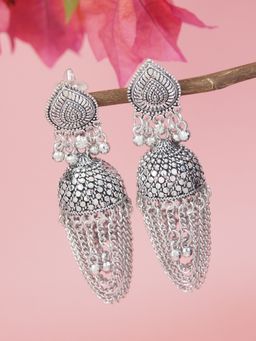 I Jewels - Ethnic Oxidised Afghani Style Jhumka Earrings for Women