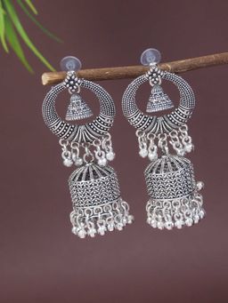 I Jewels - Ethnic Oxidised Afghani Style Dangle Jhumka Earrings for Women