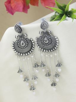 I Jewels - Ethnic Oxidised Multi Layered Dangle Jhumka Earrings for Women