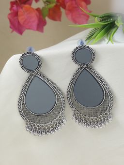 I Jewels - Ethnic Oxidised Teardrop Shaped Dangle Earrings for Women
