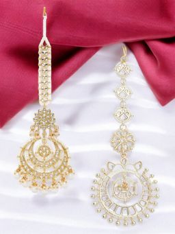 OOMPH - Combo Of 2 Gold Kundan Stylish Latest Jadau Maangtikka for Women