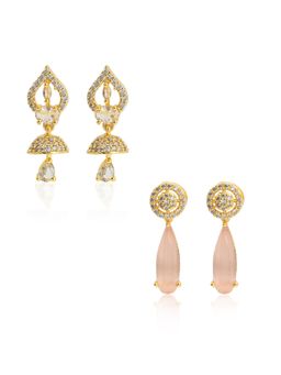 Yellow Chimes - Multi-Color Gold Plated Zircon Jhumka and Drop Earrings (Pack of 2)