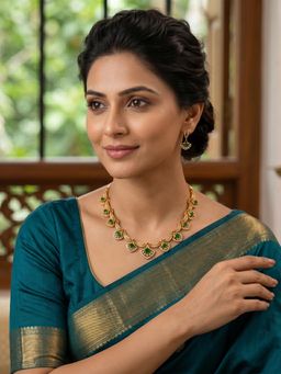 Yellow Chimes - Green Zircon Gold Plated Classic Necklace and Earrings Set