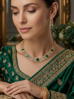 Yellow Chimes - Multi-Color Zircon Gold Plated Necklace Set