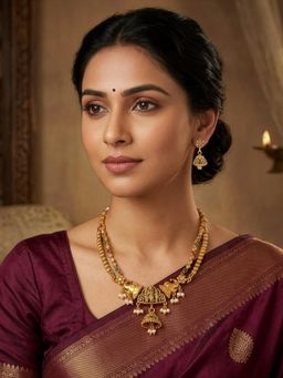 Yellow Chimes - Multi-Color Gold Plated Temple Motif Lakshmi Temple Jewellery Set