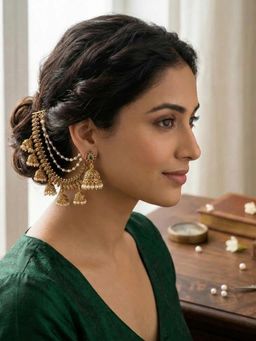 Yellow Chimes - Multi-Color Women Antique Matte Finish Kan Chain Pearl Chain Earrings