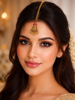 Yellow Chimes - Multi-Color Gold Plated Kundan Stone Maang Tikka