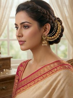 Yellow Chimes - Multi-Color Kundan Gold Plated Temple Drop Multi Strand Chain Earrings
