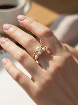 Yellow Chimes - Gold Plated White Multi Pearl Wrap Ring