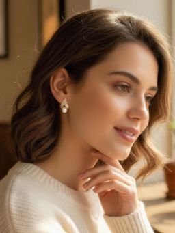 Yellow Chimes - White Gold Plated Pearl Crystal Stud Earrings