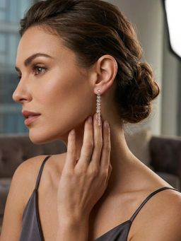 Yellow Chimes - White Gold Plated Crystal Chain Drop Dangle Earrings