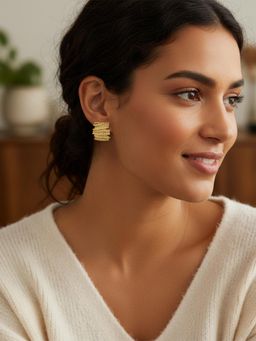 Yellow Chimes - Gold Statement Stud Earrings