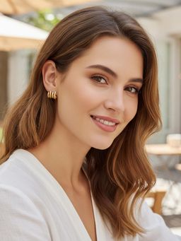 Yellow Chimes - Gold Plated Triple Curve Minimal Layered C Shaped Stud Earrings