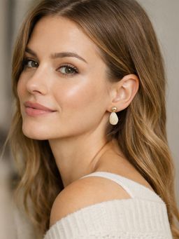 Yellow Chimes - Cream Stone Gold Plated Drop Earrings