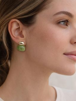 Yellow Chimes - Green Carved Stone Drop Earrings