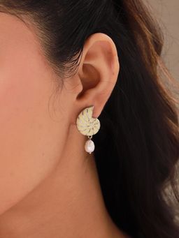 Voylla - Cream Fractals In Nature Coral Infinity Pearl Drop Earrings