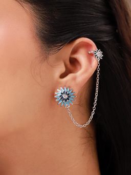 Voylla - Blue Fractals In Nature Bloom Itera Cuff Earrings