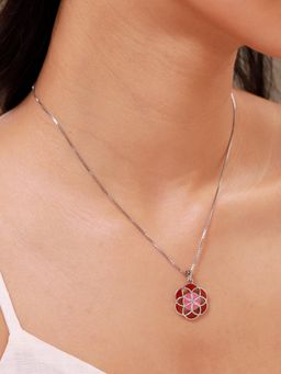 Voylla - Red Fractals In Nature Mandel Flora Pendant Necklace