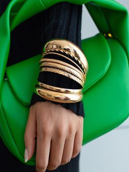 AQUASTREET - Gold Plated Anti-Tarnish Statement Bold Bangles (Pack of 8) (2.8)