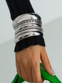 AQUASTREET - Silver Plated Anti-Tarnish Statement Bold Bangles (Pack of 8) (2.8)