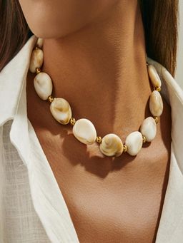 AQUASTREET - Gold Plated Anti-Tarnish Big White Acrylic Resin Beaded Necklace