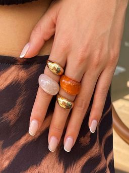 AQUASTREET - Multi-Color Anti-Tarnish Gold Plated & Acrylic Resin Rings (Pack of 4) (7)