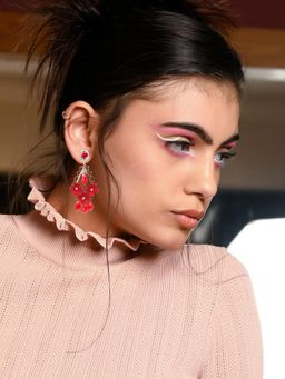 Odette - Women Red Floral Chandelier Drop Earrings