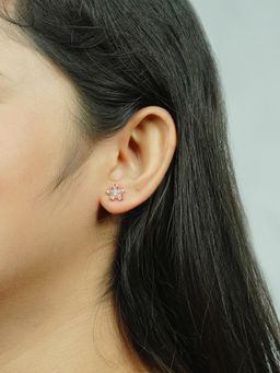 Silberry - 925 Sterling Silver White Rose Gold Hibiscus Stud Earrings