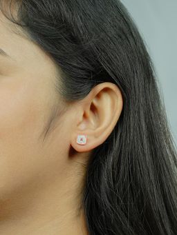 Silberry - 925 Sterling Silver White Rose Gold Tiny Square Studs