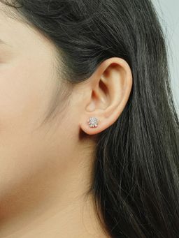Silberry - 925 Sterling Silver White Rose Gold Tiny Bloom Stud Earrings