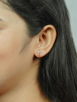 Silberry - 925 Sterling Silver White Rose Gold Tiny Jasmine Stud Earrings
