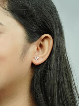 Silberry - 925 Sterling Silver White Rose Gold Heart Lit Stud Earrings
