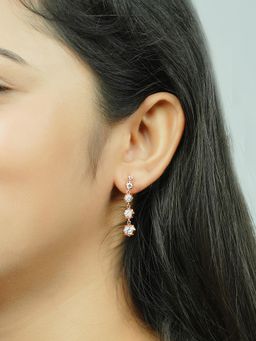 Silberry - 925 Sterling Silver White Rose Gold Hanging Drop Stud Earrings