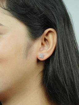 Silberry - 925 Sterling Silver White Square Bling Studs