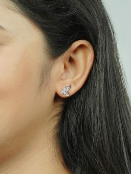 Silberry - 925 Sterling Silver White Little Wings Stud Earrings
