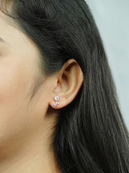 Silberry - 925 Sterling Silver White Rose Petal Stud Earrings