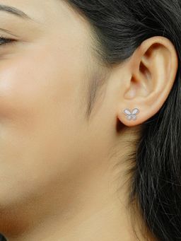 Silberry - 925 Sterling Silver White Mini Butterfly Stud Earrings