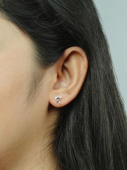 Silberry - 925 Sterling Silver White Flowery Bow Stud Earrings