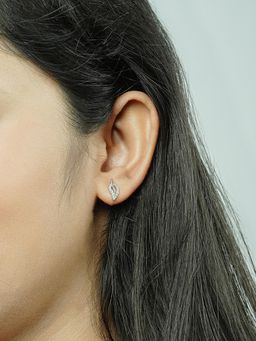 Silberry - 925 Sterling Silver White Leafio Stud Earrings