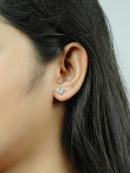 Silberry - 925 Sterling Silver White Heartbeat Stud Earrings