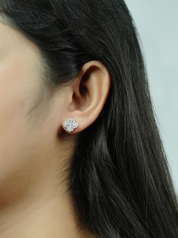 Silberry - 925 Sterling Silver White Clover Bloom Stud Earrings