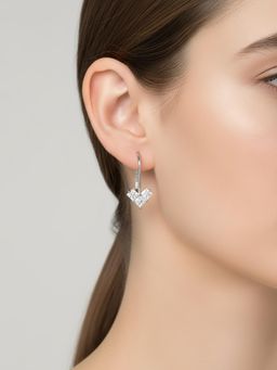 Silberry - 925 Sterling Silver White Heart Hoop Earrings