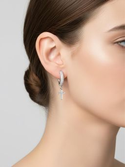 Silberry - 925 Sterling Silver White Cross Hoop Earrings