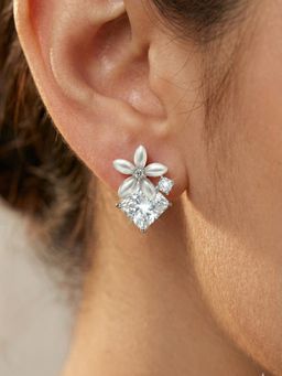 Silberry - 925 Sterling Silver White Pearly Petal Stud Earrings