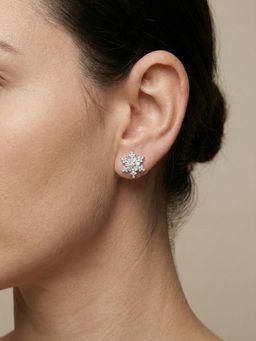 Silberry - 925 Sterling Silver White Frosted Flower Studs Earrings