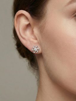 Silberry - 925 Sterling Silver White Flora Twist Stud Earrings