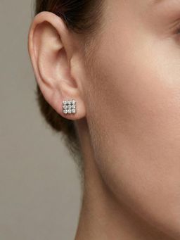 Silberry - 925 Sterling Silver White Crystal Grid Stud Earrings