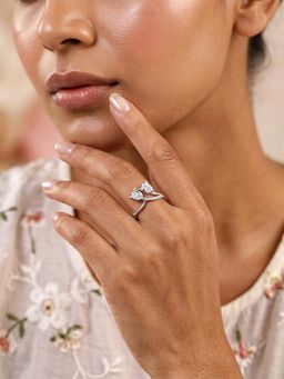 Ornate Jewels - 925 Silver Rhodium Plated White American Diamond Twinkle Tails Band Ring