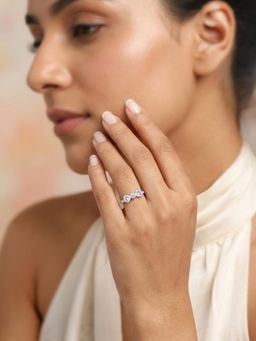 Ornate Jewels - 925 Silver Rhodium Plated Heart White American Diamond Bow Ring
